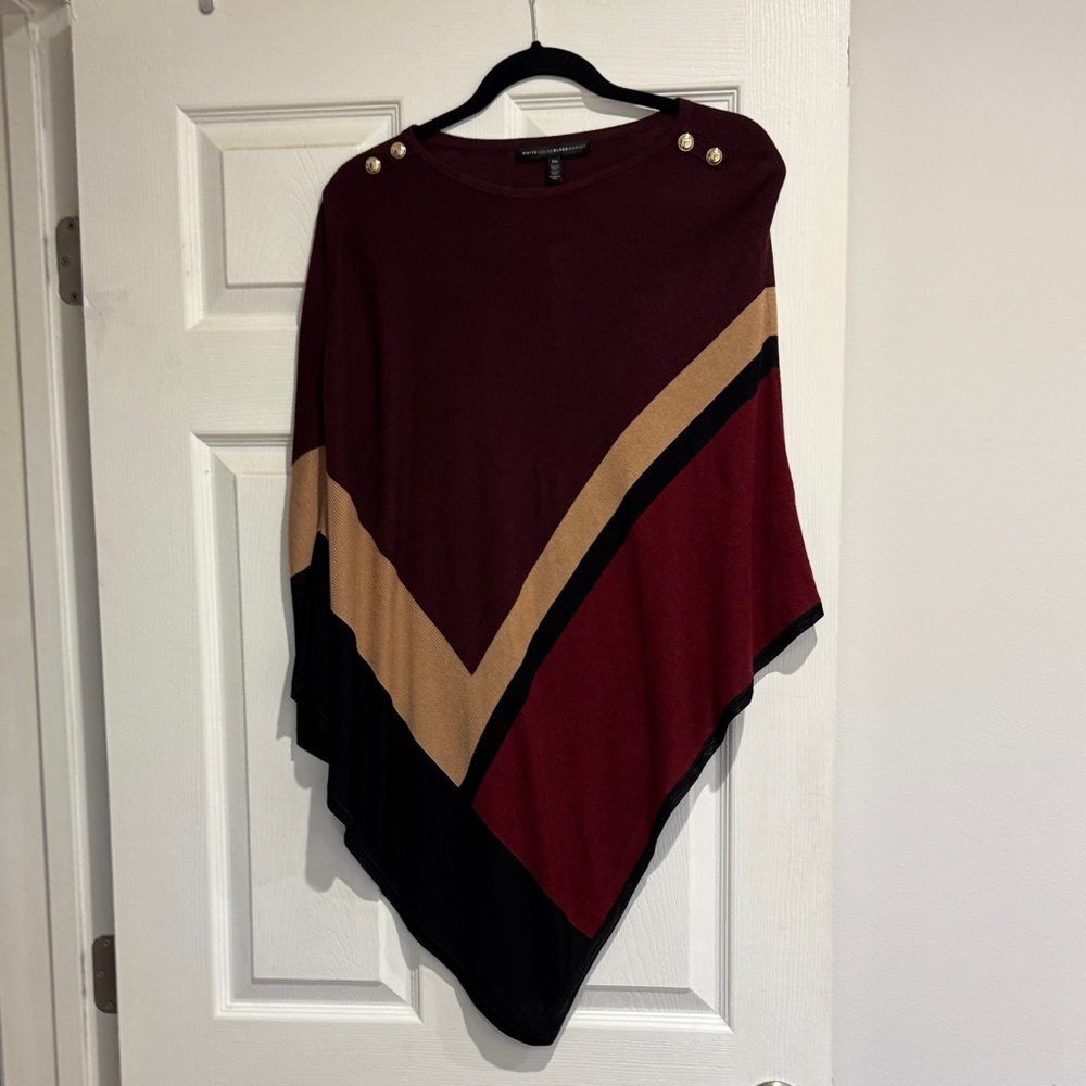 White House Black Market Burgundy and Tan Poncho size xs